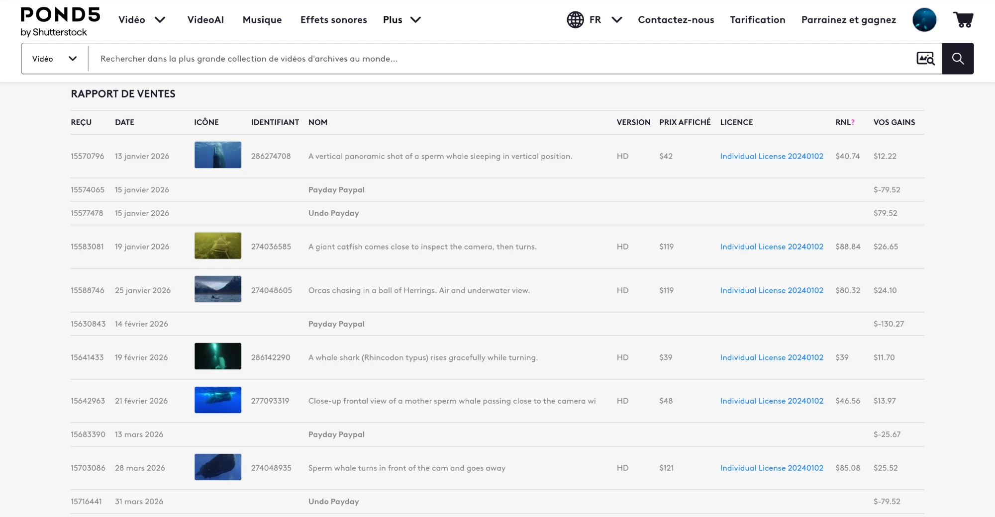 Pond5 contributor dashboard: clip by clip